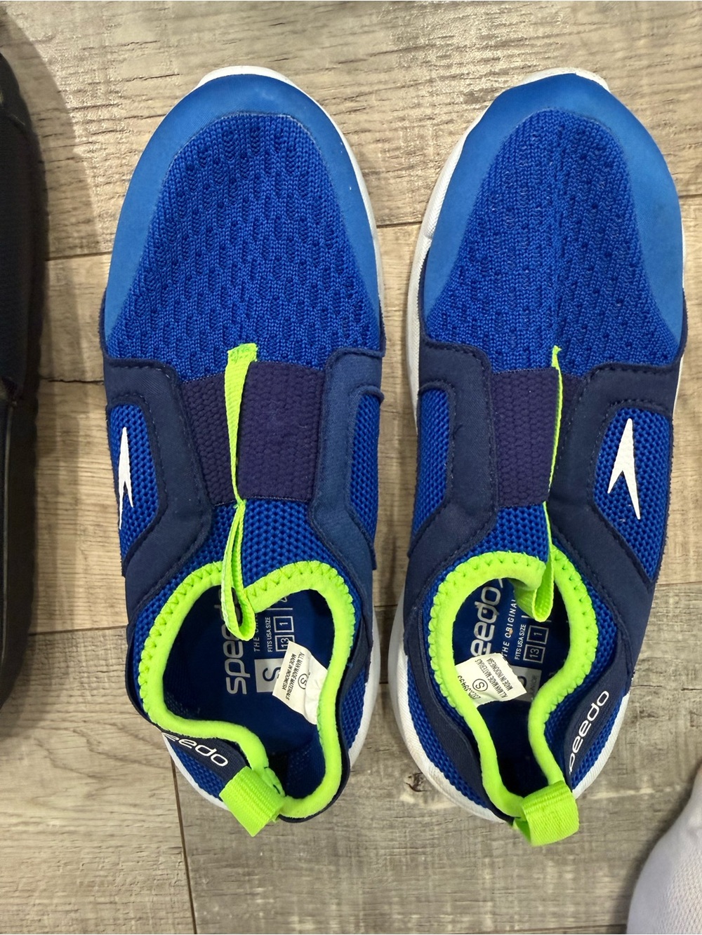 Speedo Kids Royal Blue Slip-On Water Shoes with Neon Yellow Accents